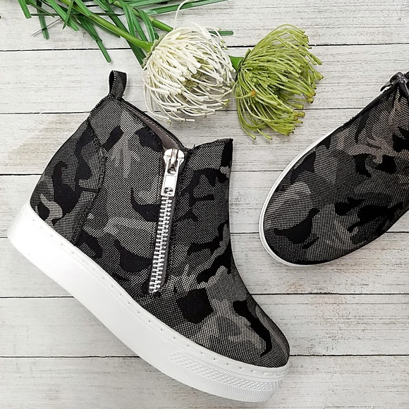Shoes - New Black Camouflage Hidden Wedge Sneakers Shoes - New Black Camouflage Hidden Wedge Sneakers